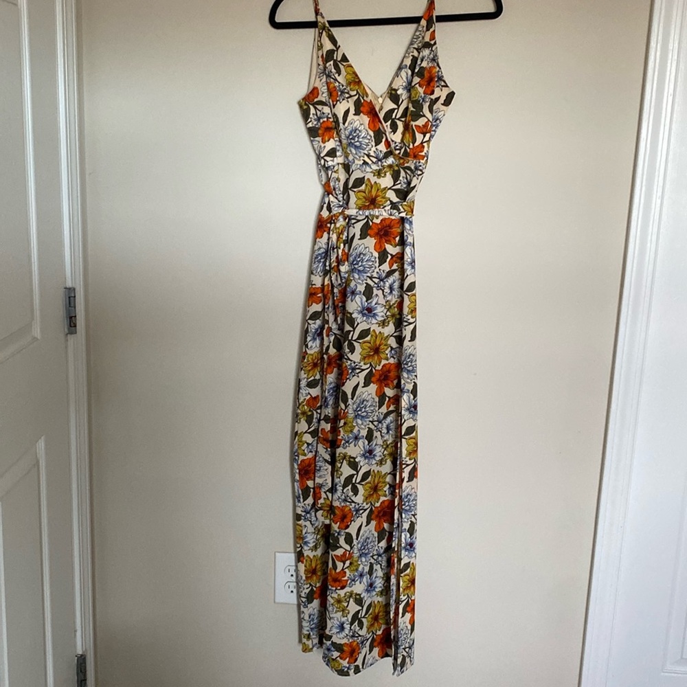 IRIS fall floral floor length dress with Side Slit